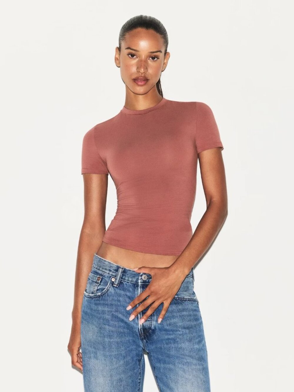 Skims Cotton Jersey T-Shirt in Redwood Size Small NWT
